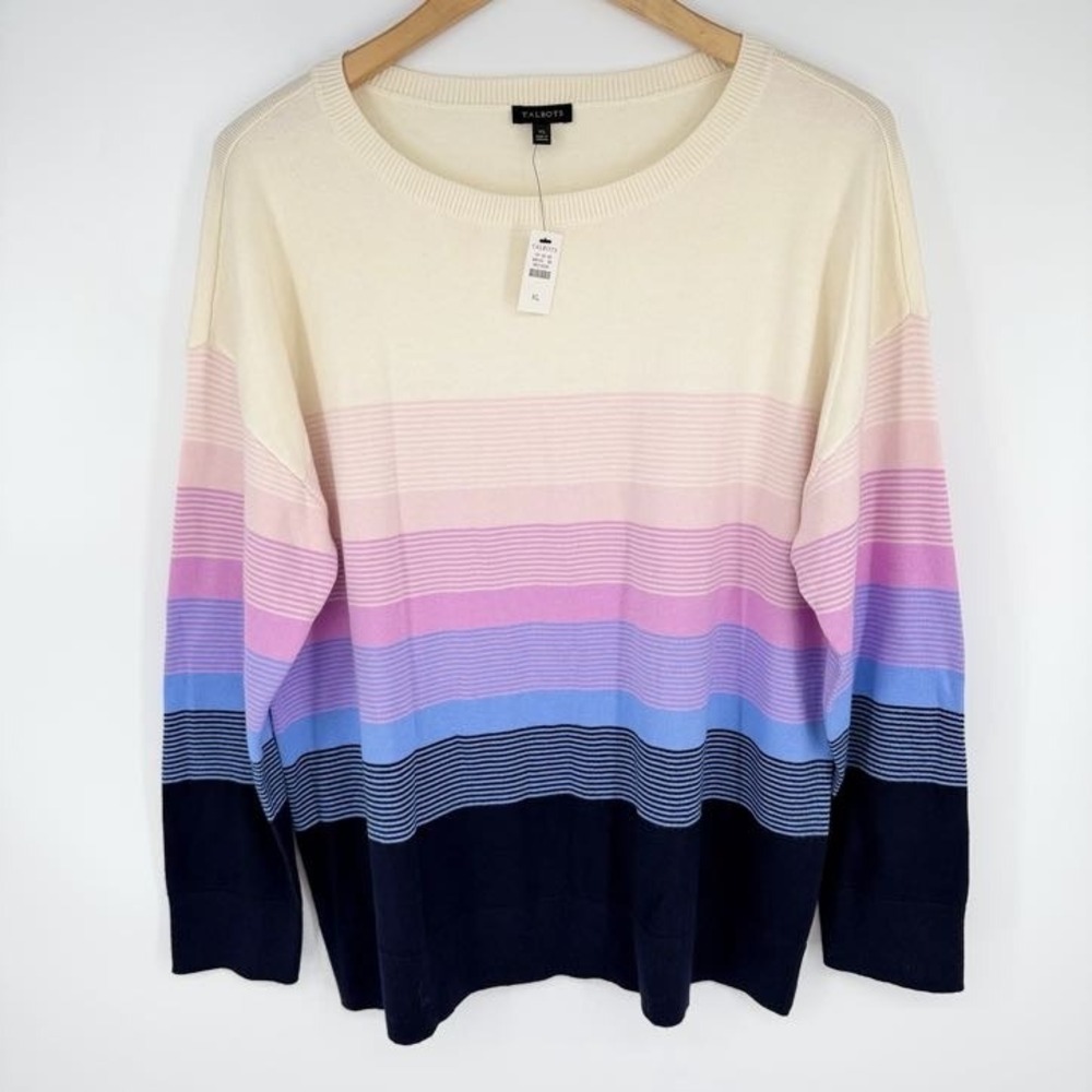 NEW Talbots Pullover Knit Sweater Womens Size XL Cream Striped Ombre Cozy *READ*